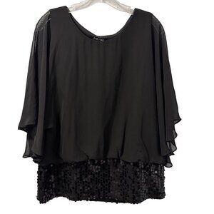 Black Roz & Ali Chiffon Blouse With Sequined Hem Womens Size L Blouse
